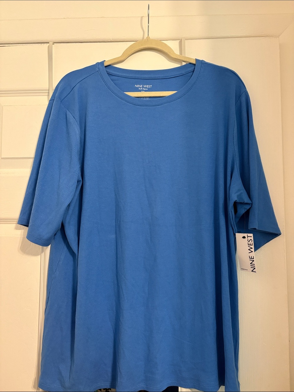 Nine West Soft Spun ribbed Crew Neck Short Sleeve Tee Cornflower Blue 2X PtP 29